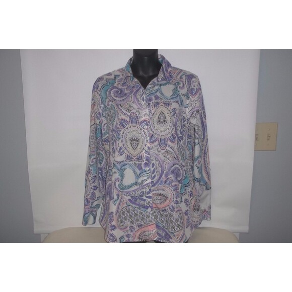 Chico’s 1 (S/M) Multi- Print Long Sleeve No-iron Button Front Shirt - Picture 1 of 4